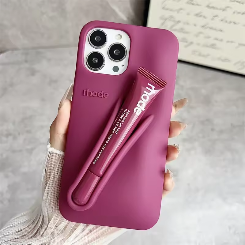 Phone Case for IPhone 11 12 13 14 15 16 Pro Max Plus 17 Air Makeup Lip Gloss Silicone Cover with Lip Glaze