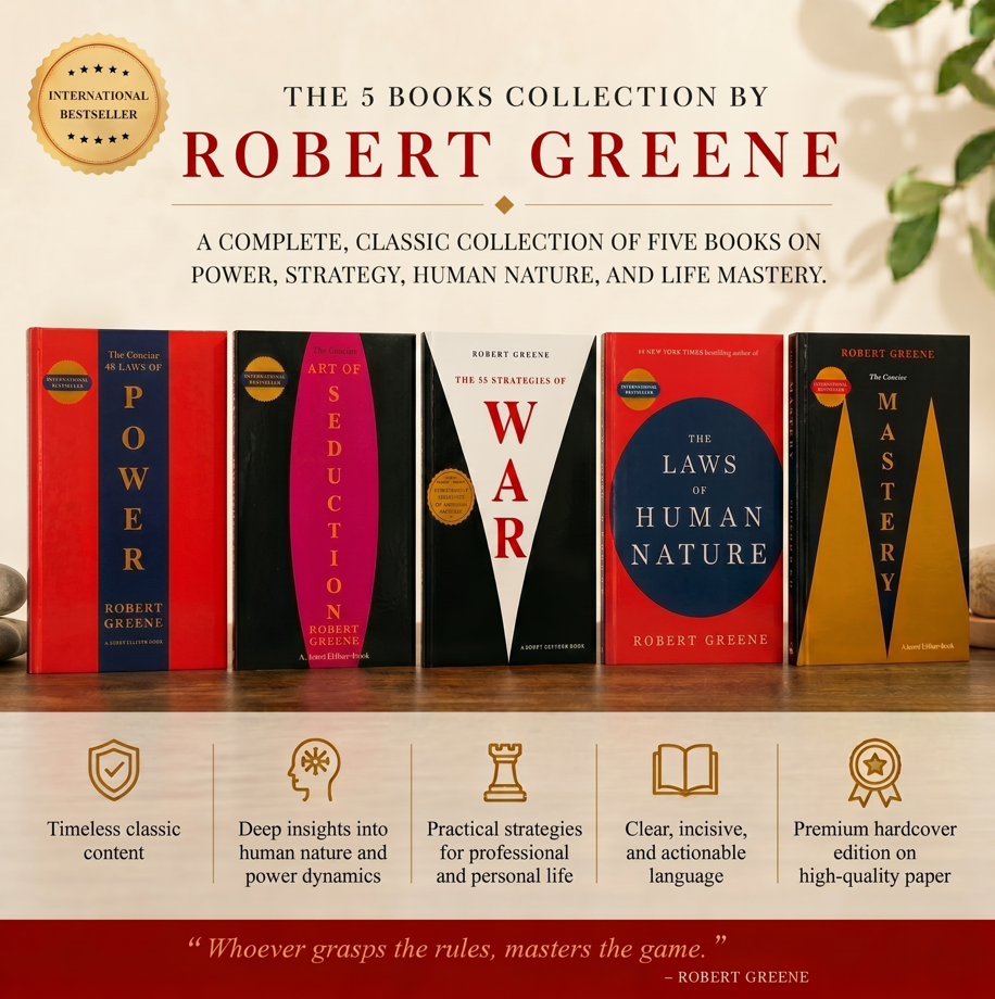 Robert Greene 5-Book Physical Collection Set: 48 Laws of Power, Laws of Human Nature, Mastery, Art of Seduction, 33 Strategies of War