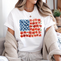 Floral American Flag Shirt, Patriotic Flower T-Shirt, Red Poppy Flag Shirt, Women's Independence Day Gift
