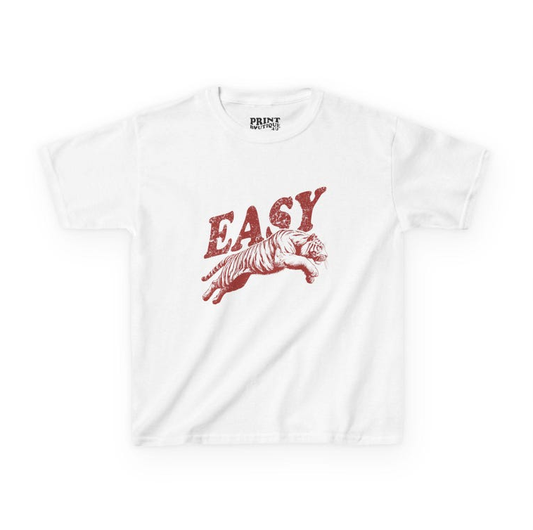Easy Tiger Baby Tee, Retro Tiger Graphic Shirt, Cool Vintage Baby Tee, Y2K Aesthetic Top, 90s Style Women's Cute Crop Top