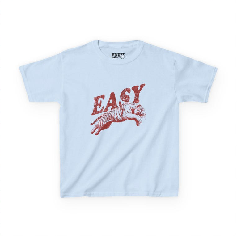 Easy Tiger Baby Tee, Retro Tiger Graphic Shirt, Cool Vintage Baby Tee, Y2K Aesthetic Top, 90s Style Women's Cute Crop Top