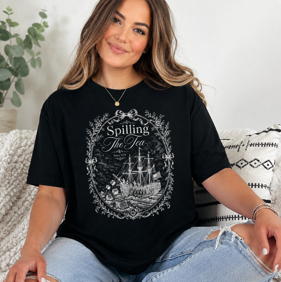 Vintage Blue Toile Spilling The Tea Since 1773 Shirt,4th of July Party TShirt, 250th Anniversary USA Patriotic Shirt, Independence Day Tee