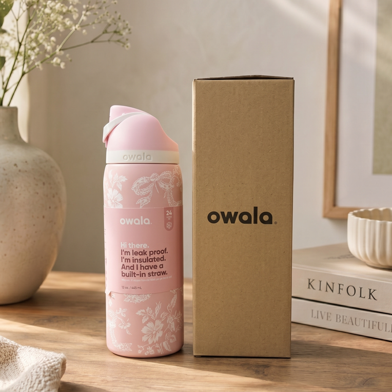 Owala FreeSip 32oz Stainless Steel Water Bottle | Urban Outfitters Exclusive Pink Ribbon Toile